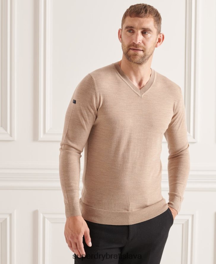 Superdry muži merino sveter s výstrihom do V 6B4ZTR1320 oblečenie hnedá