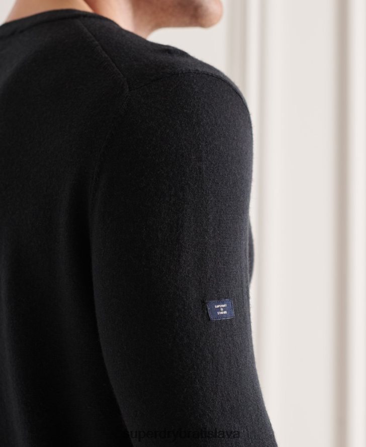 Superdry muži merino sveter s výstrihom do V 6B4ZTR1330 oblečenie čierna