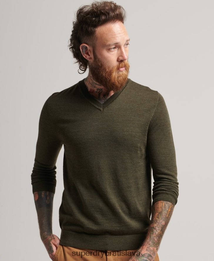Superdry muži merino sveter s výstrihom do V 6B4ZTR5285 oblečenie kaki