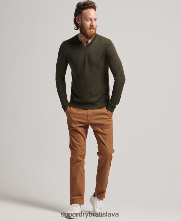 Superdry muži merino sveter s výstrihom do V 6B4ZTR5285 oblečenie kaki