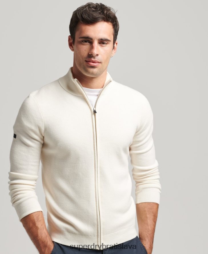 Superdry muži merino zips cez pletený kardigan 6B4ZTR1242 oblečenie biely