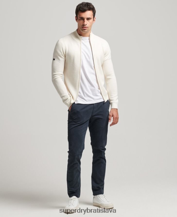 Superdry muži merino zips cez pletený kardigan 6B4ZTR1242 oblečenie biely