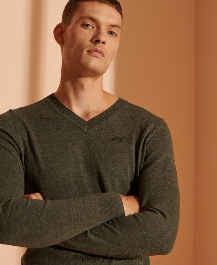 Superdry muži oranžový sveter s véčkovým výstrihom 6B4ZTR1352 oblečenie zelená