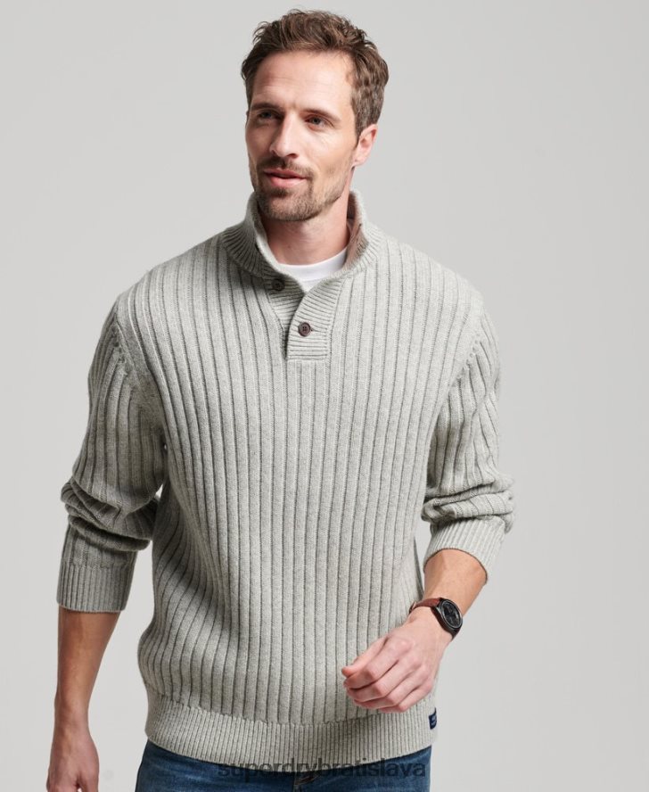 Superdry muži rebrovaný sveter henley 6B4ZTR5261 oblečenie sivá