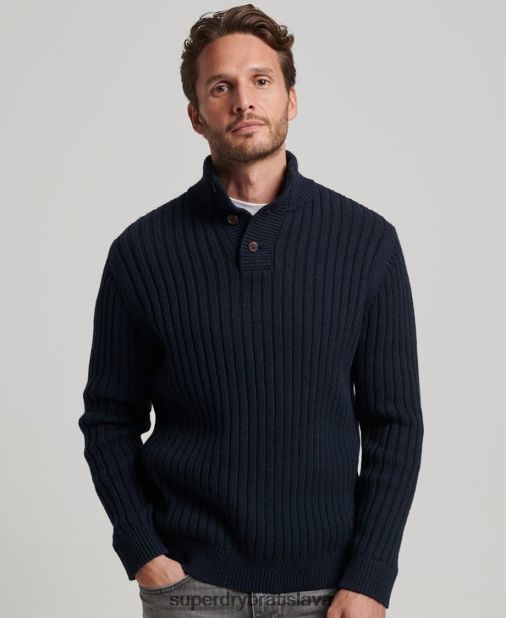 Superdry muži rebrovaný sveter henley 6B4ZTR5273 oblečenie námorníctvo