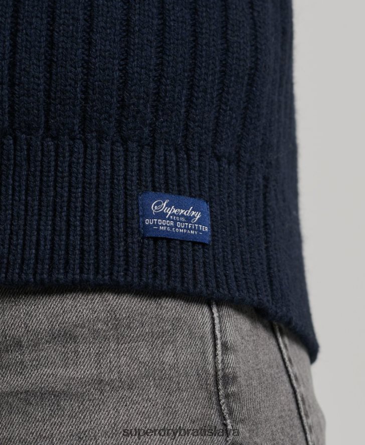 Superdry muži rebrovaný sveter henley 6B4ZTR5273 oblečenie námorníctvo