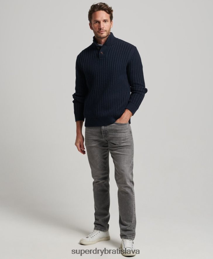 Superdry muži rebrovaný sveter henley 6B4ZTR5273 oblečenie námorníctvo