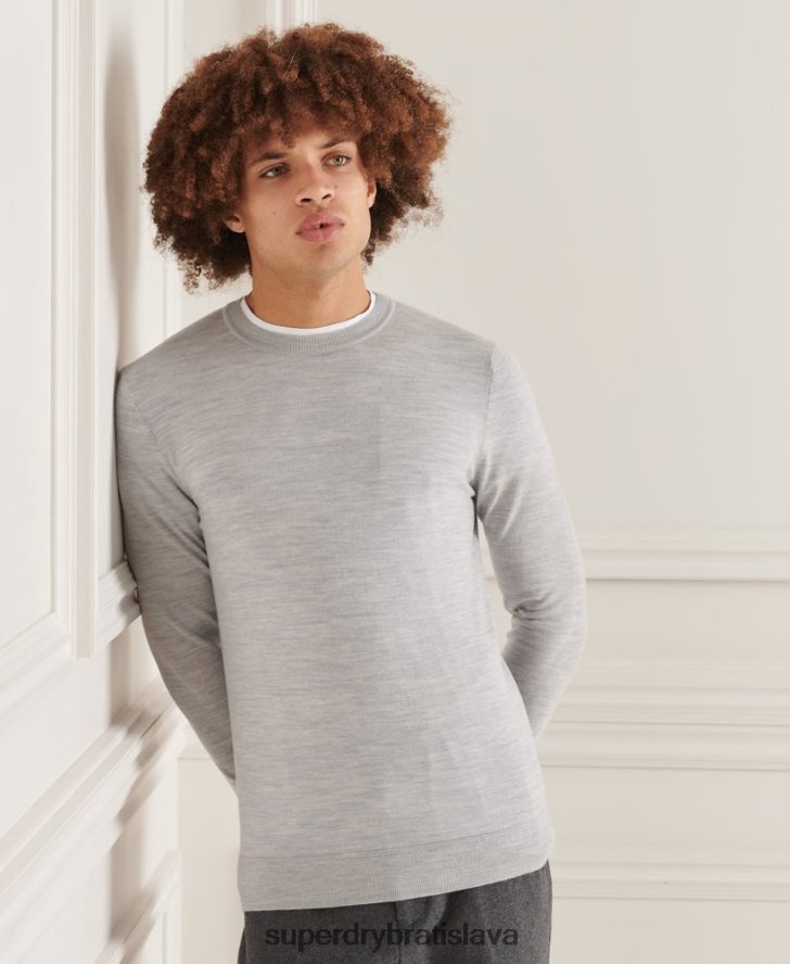 Superdry muži studios merino crew jumper 6B4ZTR1333 oblečenie svetlo šedá