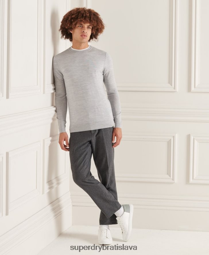 Superdry muži studios merino crew jumper 6B4ZTR1333 oblečenie svetlo šedá