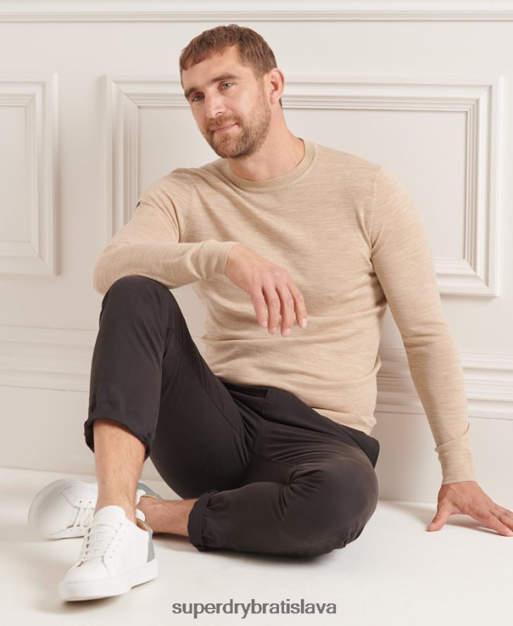 Superdry muži studios merino crew jumper 6B4ZTR5297 oblečenie béžová