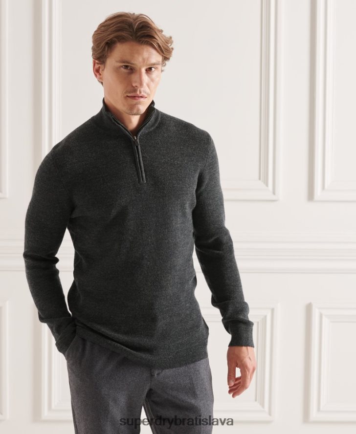 Superdry muži studios merino henley jumper 6B4ZTR1293 oblečenie tmavošedý