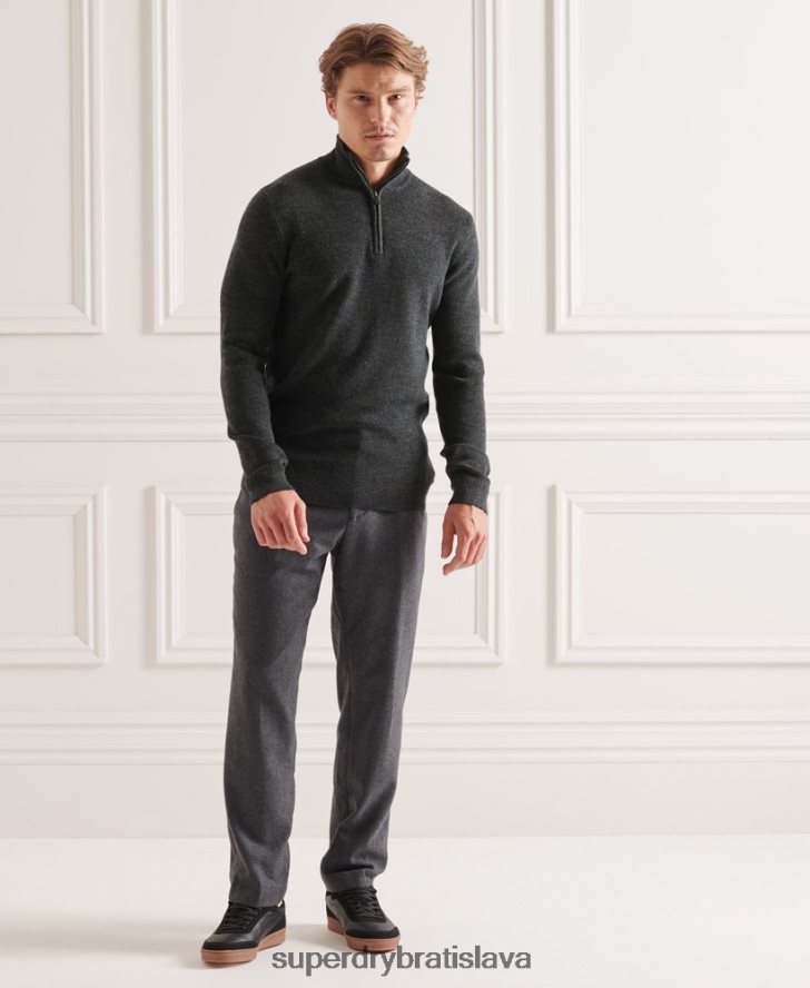 Superdry muži studios merino henley jumper 6B4ZTR1293 oblečenie tmavošedý