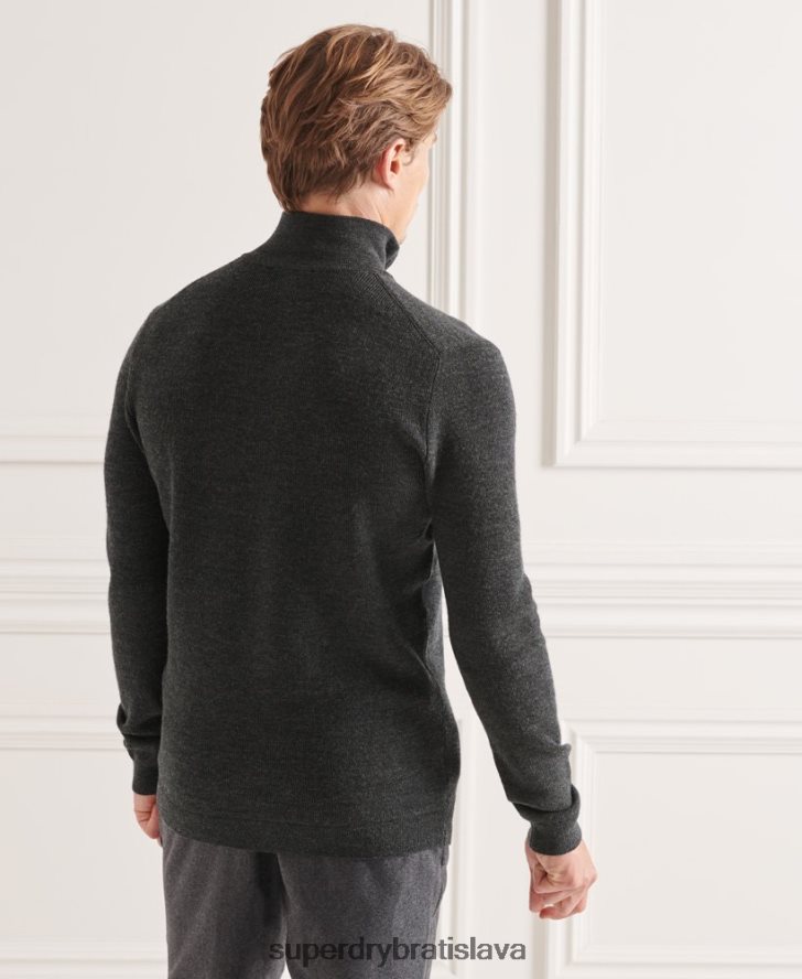Superdry muži studios merino henley jumper 6B4ZTR1293 oblečenie tmavošedý