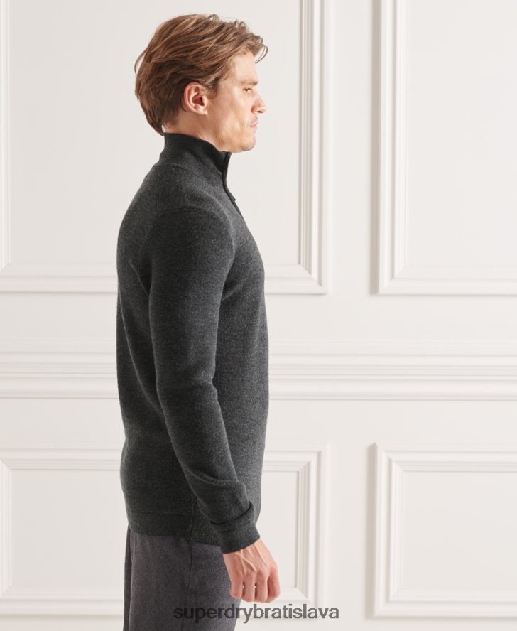 Superdry muži studios merino henley jumper 6B4ZTR1293 oblečenie tmavošedý