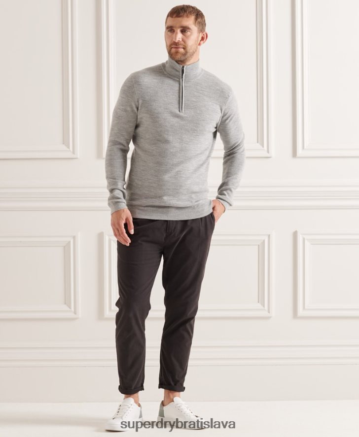Superdry muži studios merino henley jumper 6B4ZTR1295 oblečenie sivá