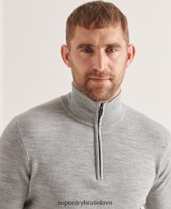 Superdry muži studios merino henley jumper 6B4ZTR1295 oblečenie sivá
