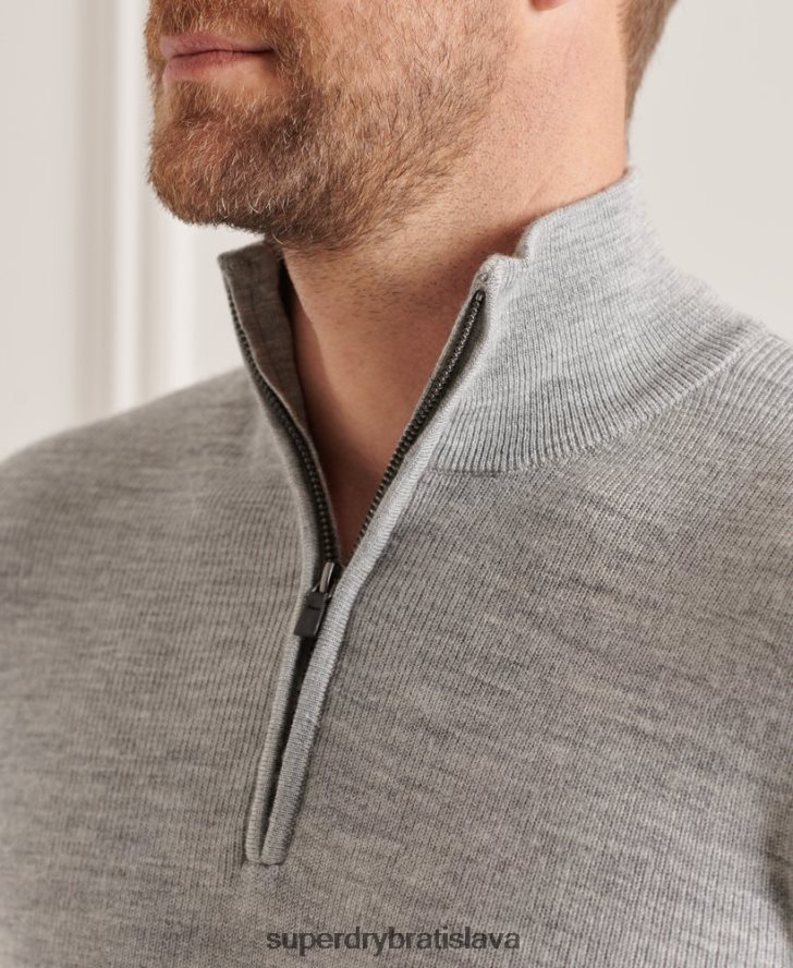 Superdry muži studios merino henley jumper 6B4ZTR1295 oblečenie sivá