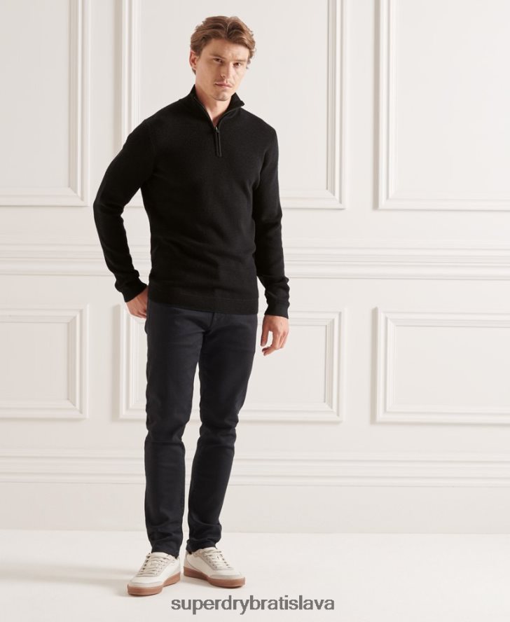 Superdry muži studios merino henley jumper 6B4ZTR5294 oblečenie čierna