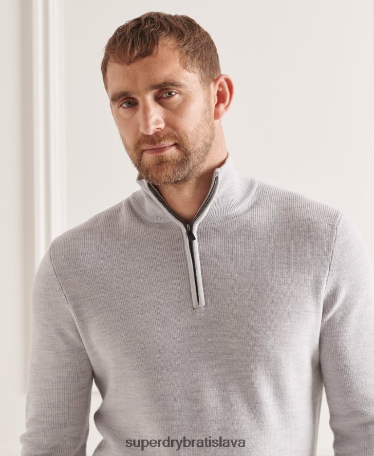 Superdry muži studios merino henley jumper 6B4ZTR5305 oblečenie svetlo šedá