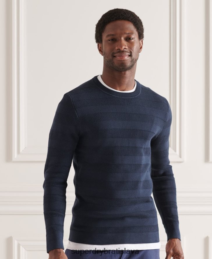 Superdry muži supima textúrovaný crew jumper 6B4ZTR1356 oblečenie námorníctvo