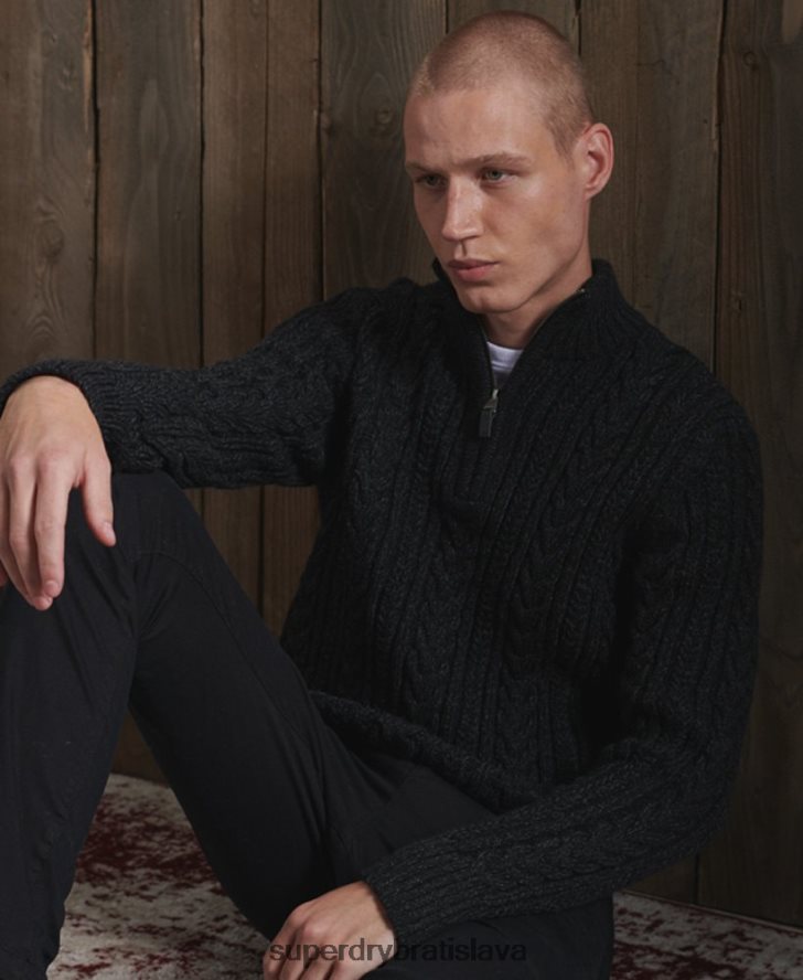 Superdry muži sveter jacob henley 6B4ZTR1350 oblečenie čierna
