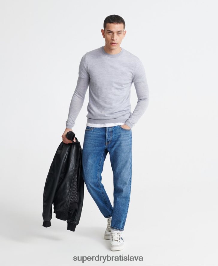 Superdry muži upraviť merino crew jumper 6B4ZTR1366 oblečenie svetlo šedá