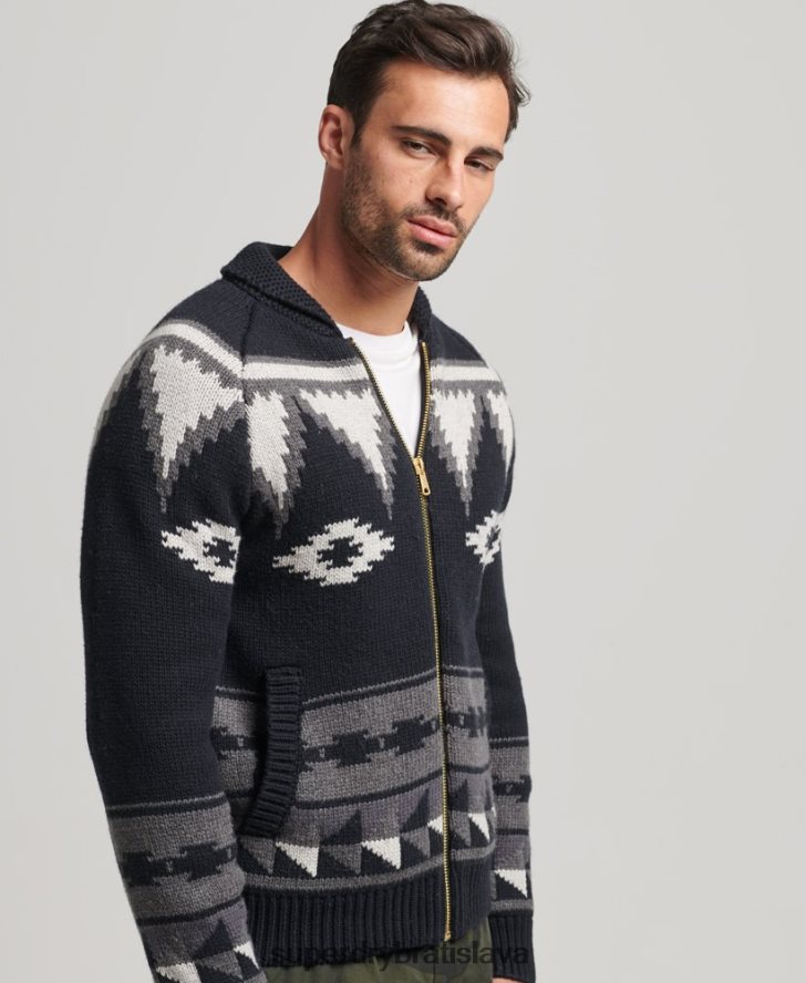 Superdry muži vzorovaný šál na zips cez kardigán 6B4ZTR5263 oblečenie čierna