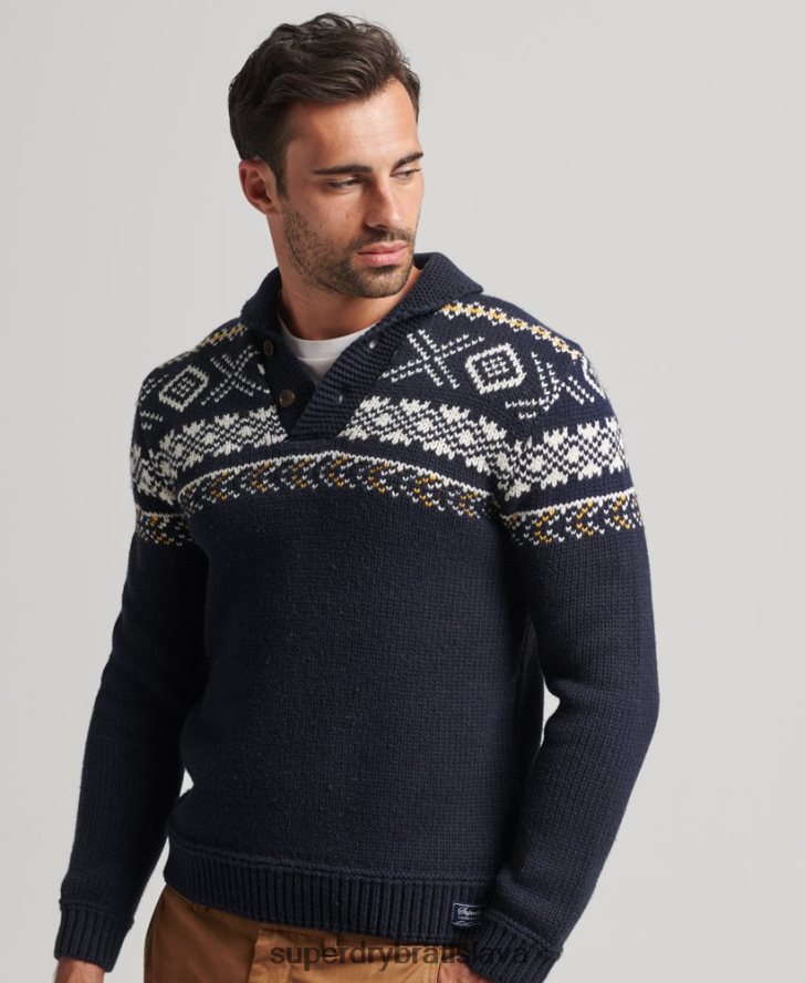 Superdry muži vzorovaný pletený šál 6B4ZTR5241 oblečenie Modrá