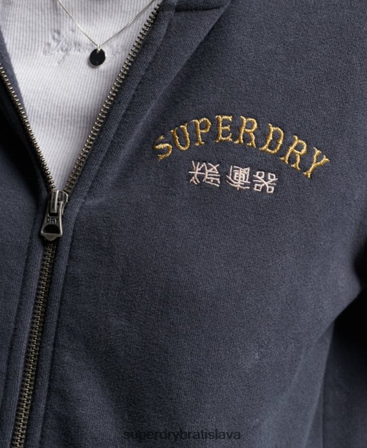 Superdry ženy mikina na zips s vintage merch store 6B4ZTR3310 oblečenie čierna