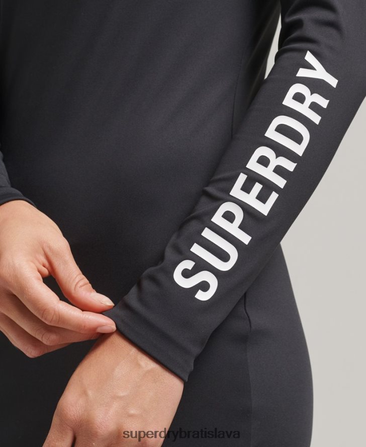 Superdry ženy Bodycon mini šaty s dlhým rukávom 6B4ZTR6518 oblečenie čierna