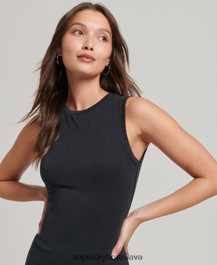 Superdry ženy Džersejové midi šaty s detailom chrbta 6B4ZTR2518 oblečenie čierna