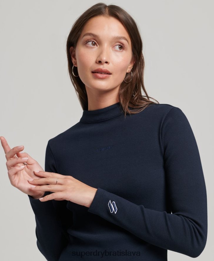 Superdry ženy Rebrované bodycon mini šaty s dlhým rukávom 6B4ZTR6534 oblečenie námorníctvo