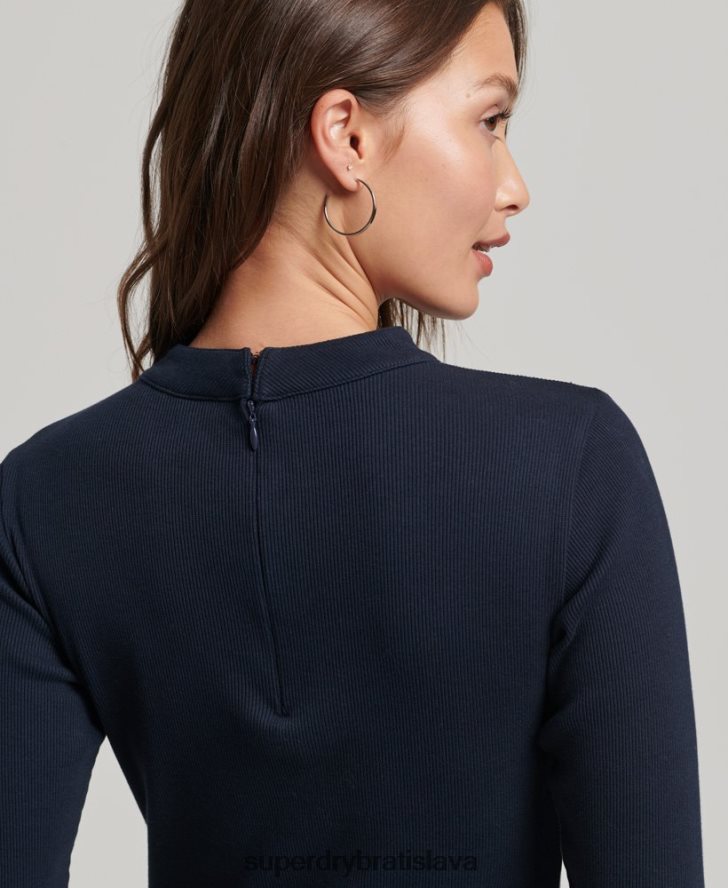 Superdry ženy Rebrované bodycon mini šaty s dlhým rukávom 6B4ZTR6534 oblečenie námorníctvo