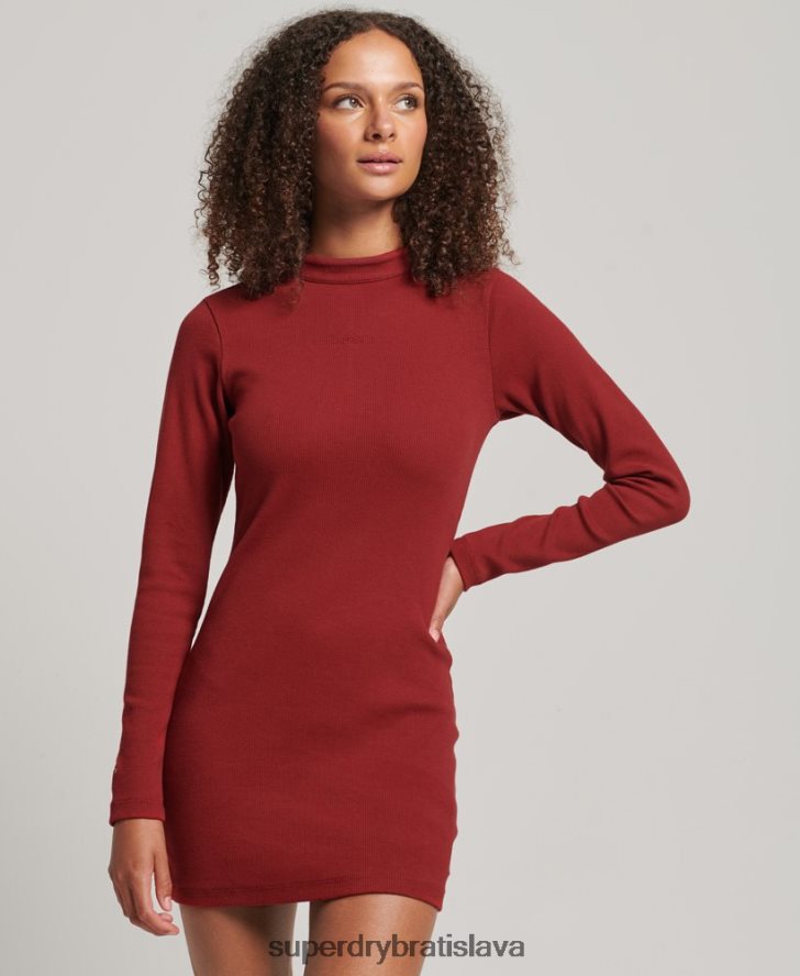 Superdry ženy Rebrované bodycon mini šaty s dlhým rukávom 6B4ZTR6603 oblečenie červená