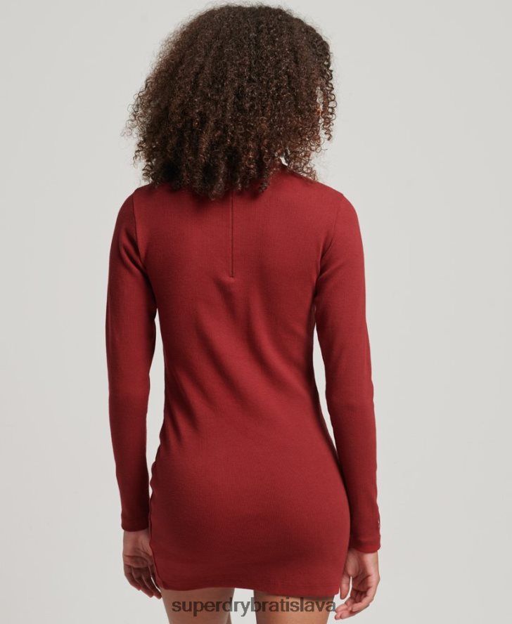 Superdry ženy Rebrované bodycon mini šaty s dlhým rukávom 6B4ZTR6603 oblečenie červená