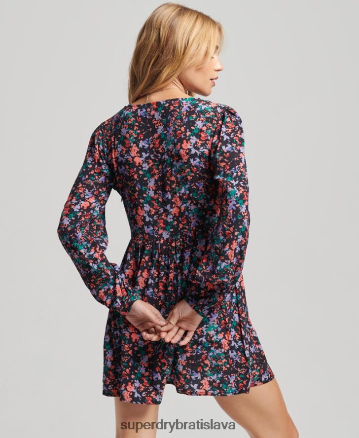 Superdry ženy Vintage mini šaty s dlhým rukávom 6B4ZTR6517 oblečenie Fialová