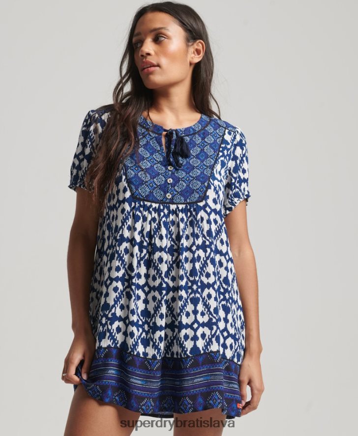 Superdry ženy Vintage mini šaty s výstrihom 6B4ZTR2182 oblečenie Modrá