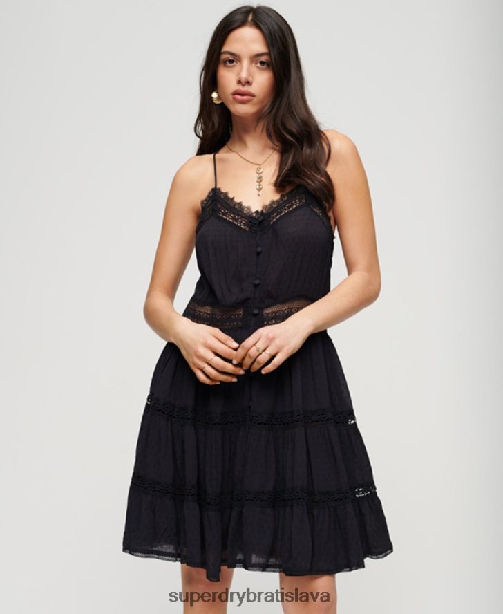 Superdry ženy šaty alana cami 6B4ZTR2398 oblečenie čierna
