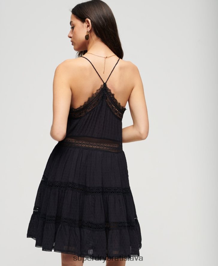 Superdry ženy šaty alana cami 6B4ZTR2398 oblečenie čierna