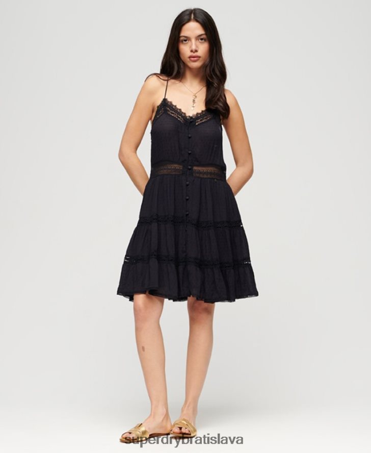 Superdry ženy šaty alana cami 6B4ZTR2398 oblečenie čierna