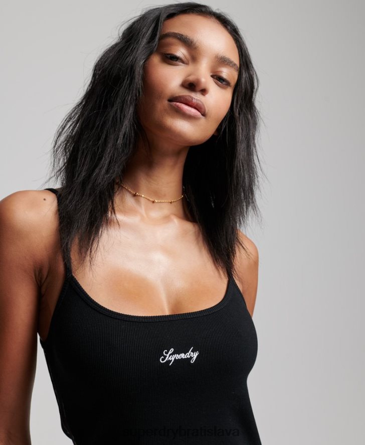 Superdry ženy Šaty na ramienka s logom 6B4ZTR2436 oblečenie čierna