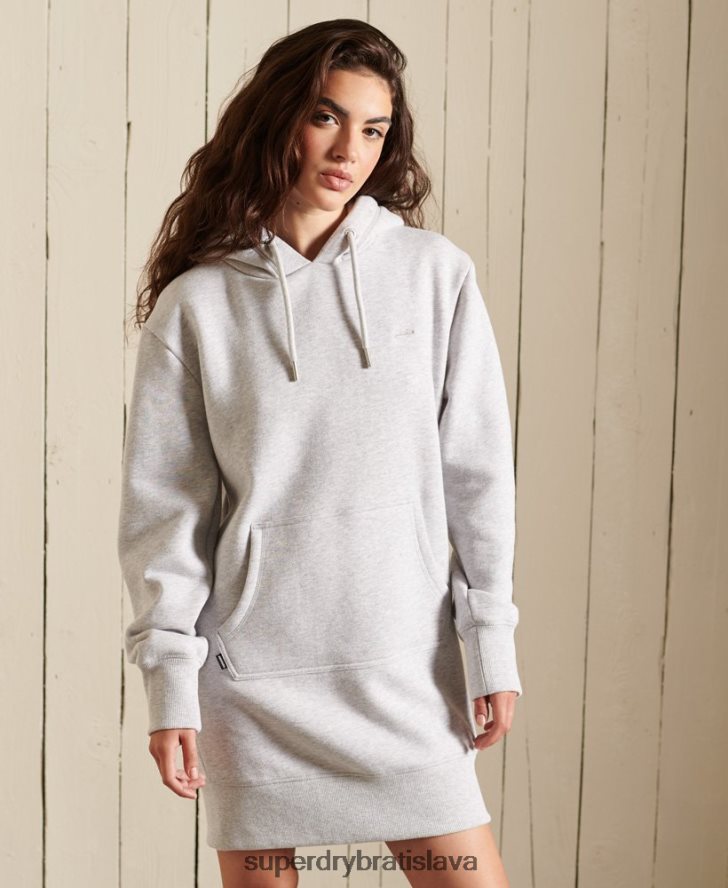 Superdry ženy šaty s kapucňou s vyšívaným vintage logom 6B4ZTR2487 oblečenie svetlo šedá