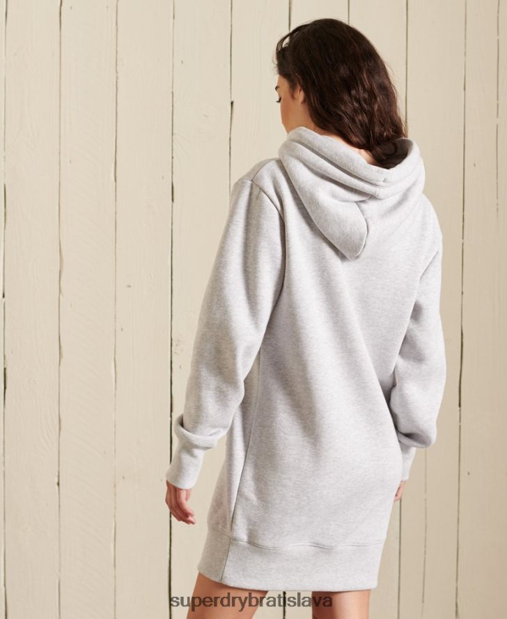 Superdry ženy šaty s kapucňou s vyšívaným vintage logom 6B4ZTR2487 oblečenie svetlo šedá