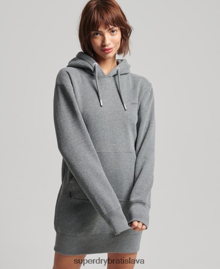 Superdry ženy šaty s kapucňou s vyšívaným vintage logom 6B4ZTR2494 oblečenie sivá