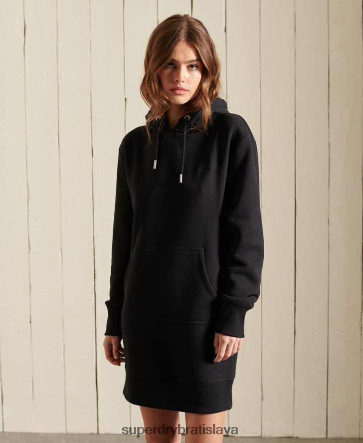 Superdry ženy šaty s kapucňou s vyšívaným vintage logom 6B4ZTR2532 oblečenie čierna