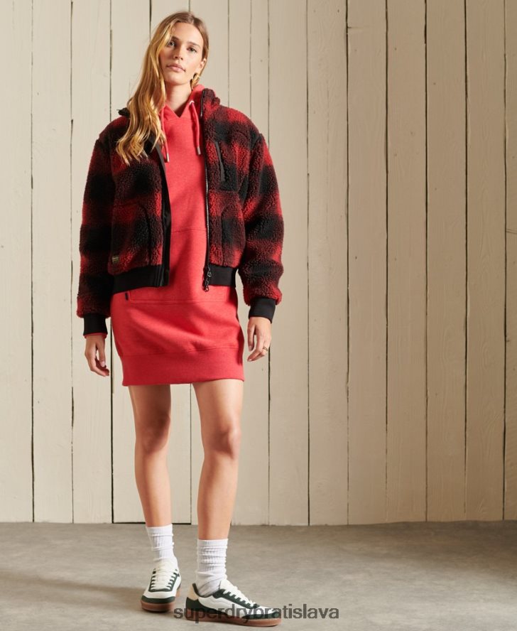Superdry ženy šaty s kapucňou s vyšívaným vintage logom 6B4ZTR2540 oblečenie červená