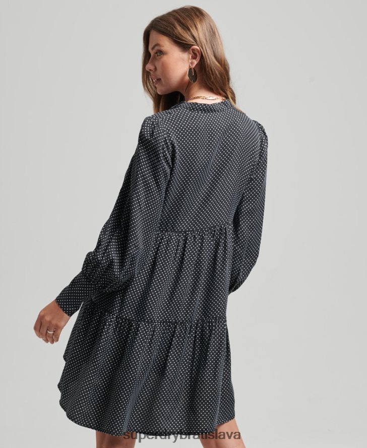Superdry ženy cupro peplum šaty 6B4ZTR2444 oblečenie čierna