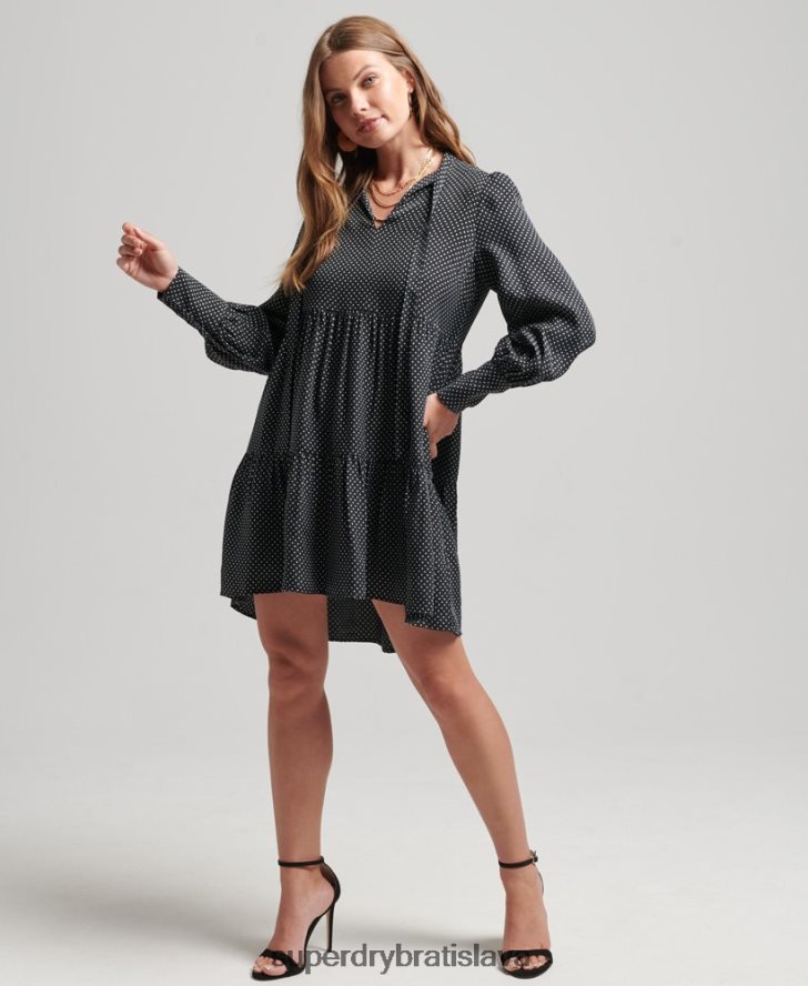 Superdry ženy cupro peplum šaty 6B4ZTR2444 oblečenie čierna