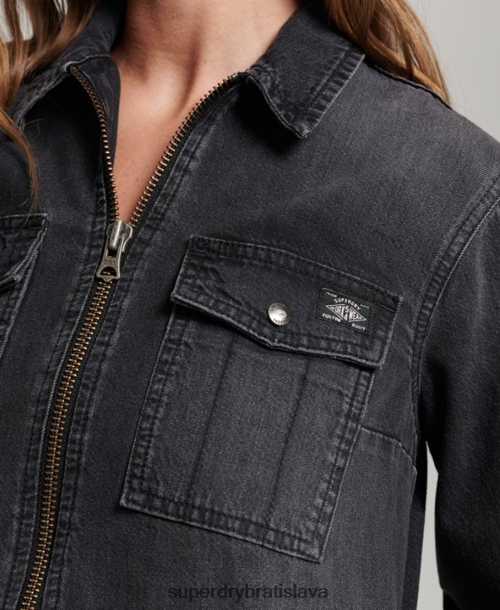 Superdry ženy džínsové košeľové šaty 6B4ZTR2506 oblečenie tmavošedý