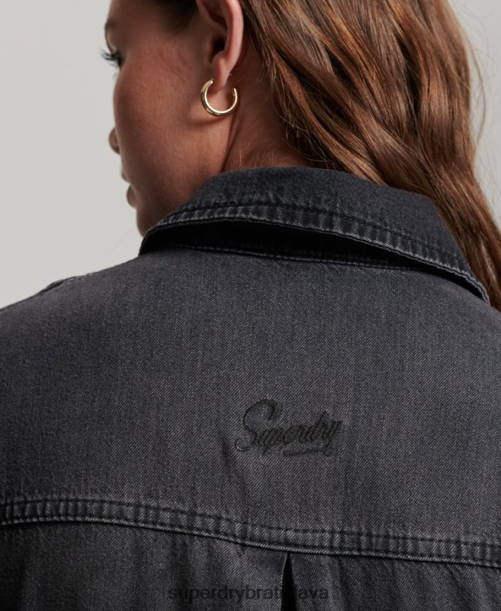 Superdry ženy džínsové košeľové šaty 6B4ZTR2506 oblečenie tmavošedý